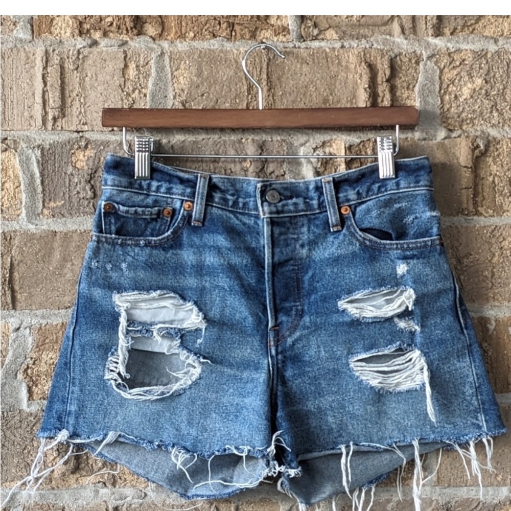 Levi's Premium Wedgie Short High Rise Distressed Jean Shorts Size 28 Button Fly